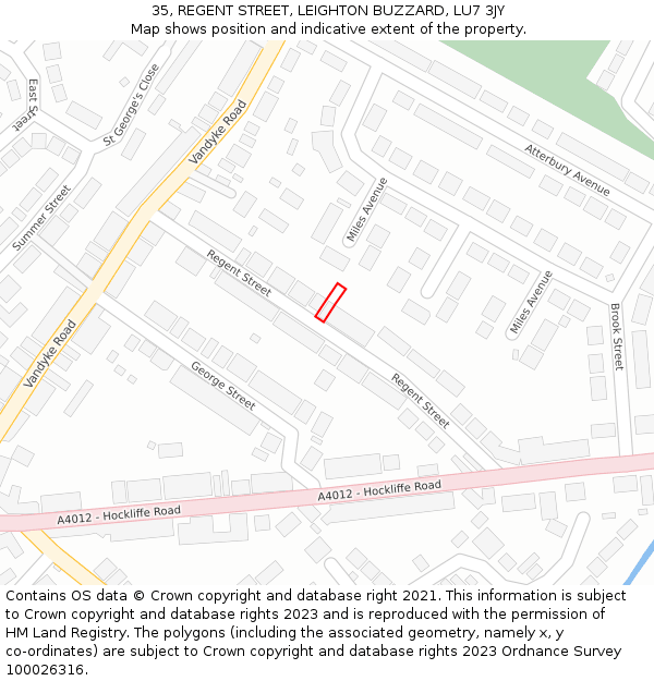 35, REGENT STREET, LEIGHTON BUZZARD, LU7 3JY: Location map and indicative extent of plot