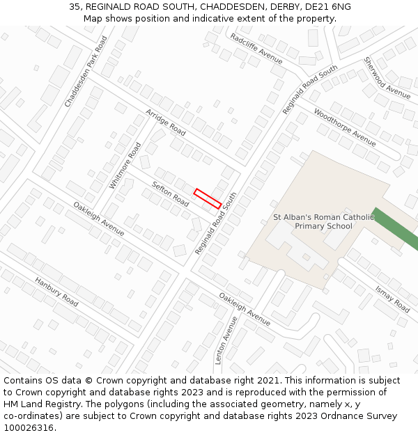35, REGINALD ROAD SOUTH, CHADDESDEN, DERBY, DE21 6NG: Location map and indicative extent of plot
