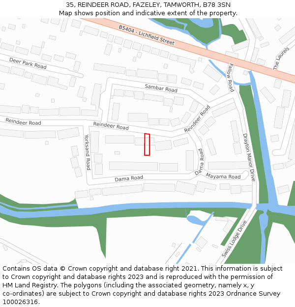 35, REINDEER ROAD, FAZELEY, TAMWORTH, B78 3SN: Location map and indicative extent of plot