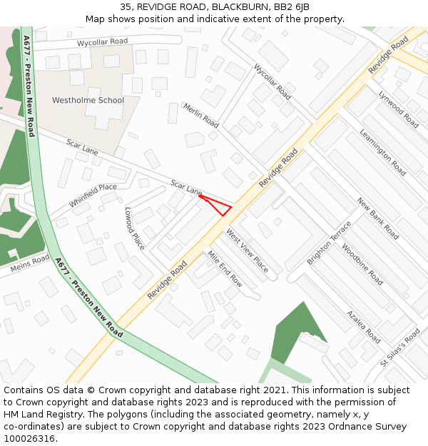 35, REVIDGE ROAD, BLACKBURN, BB2 6JB: Location map and indicative extent of plot