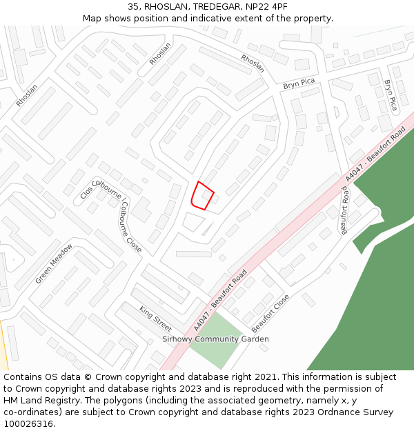 35, RHOSLAN, TREDEGAR, NP22 4PF: Location map and indicative extent of plot