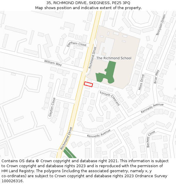 35, RICHMOND DRIVE, SKEGNESS, PE25 3PQ: Location map and indicative extent of plot