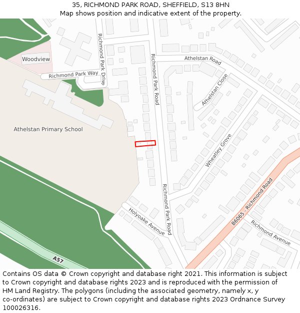 35, RICHMOND PARK ROAD, SHEFFIELD, S13 8HN: Location map and indicative extent of plot