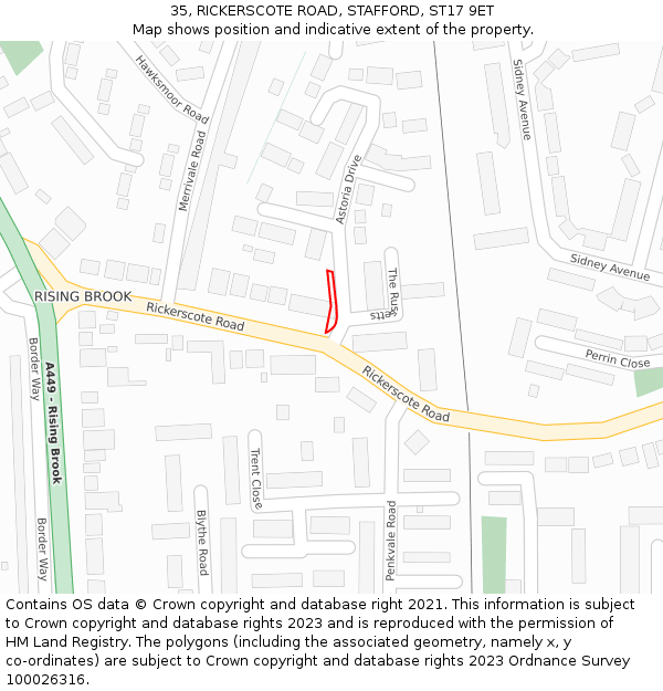 35, RICKERSCOTE ROAD, STAFFORD, ST17 9ET: Location map and indicative extent of plot