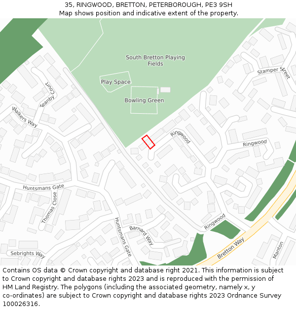 35, RINGWOOD, BRETTON, PETERBOROUGH, PE3 9SH: Location map and indicative extent of plot