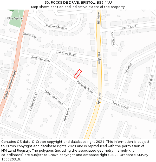 35, ROCKSIDE DRIVE, BRISTOL, BS9 4NU: Location map and indicative extent of plot