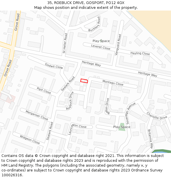 35, ROEBUCK DRIVE, GOSPORT, PO12 4GX: Location map and indicative extent of plot