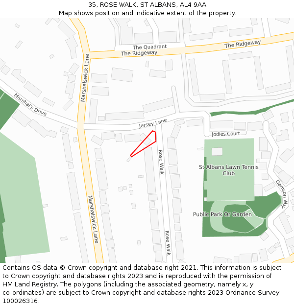35, ROSE WALK, ST ALBANS, AL4 9AA: Location map and indicative extent of plot