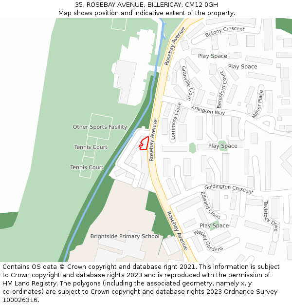 35, ROSEBAY AVENUE, BILLERICAY, CM12 0GH: Location map and indicative extent of plot