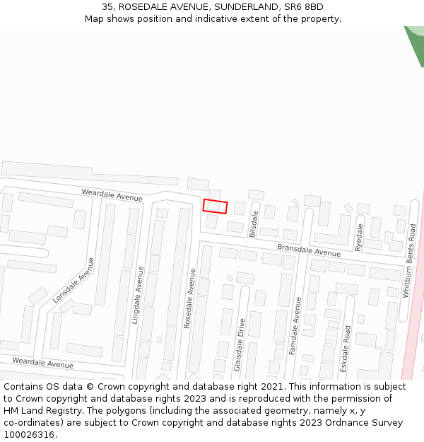 35, ROSEDALE AVENUE, SUNDERLAND, SR6 8BD: Location map and indicative extent of plot