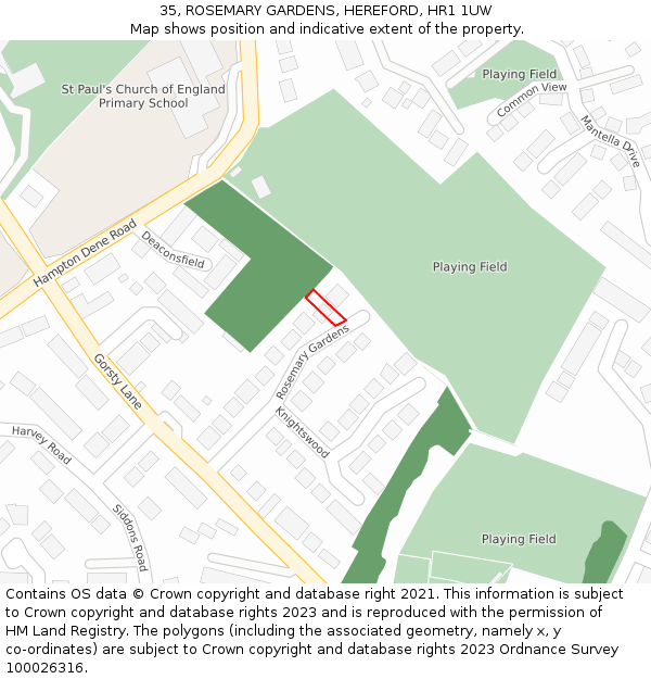 35, ROSEMARY GARDENS, HEREFORD, HR1 1UW: Location map and indicative extent of plot
