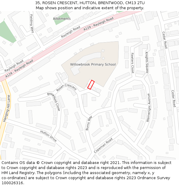 35, ROSEN CRESCENT, HUTTON, BRENTWOOD, CM13 2TU: Location map and indicative extent of plot