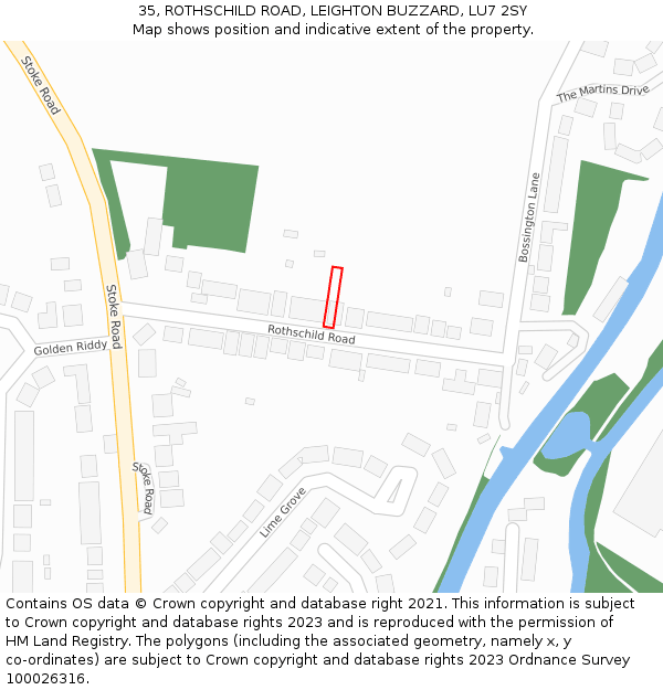 35, ROTHSCHILD ROAD, LEIGHTON BUZZARD, LU7 2SY: Location map and indicative extent of plot