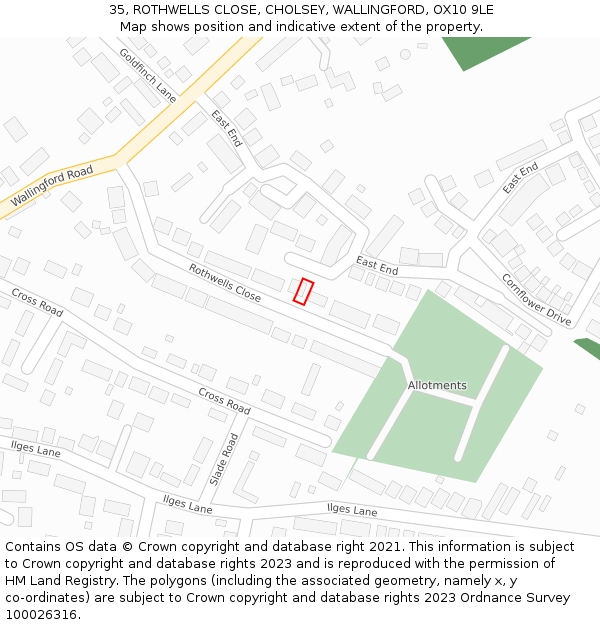 35, ROTHWELLS CLOSE, CHOLSEY, WALLINGFORD, OX10 9LE: Location map and indicative extent of plot