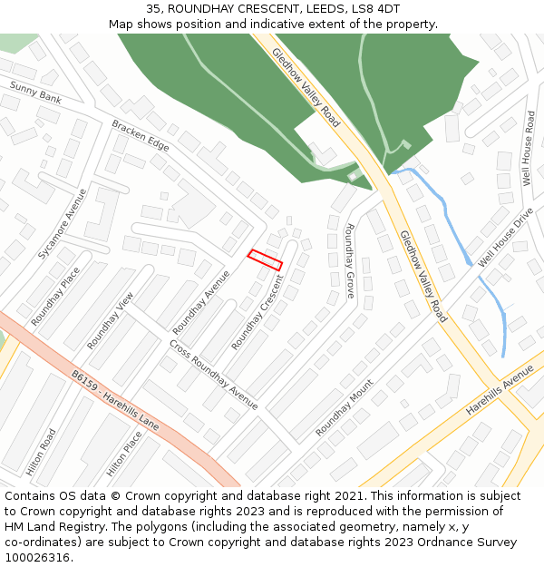 35, ROUNDHAY CRESCENT, LEEDS, LS8 4DT: Location map and indicative extent of plot