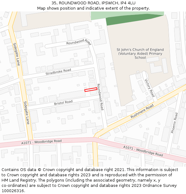 35, ROUNDWOOD ROAD, IPSWICH, IP4 4LU: Location map and indicative extent of plot