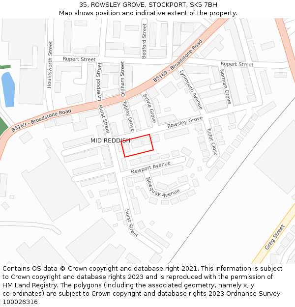 35, ROWSLEY GROVE, STOCKPORT, SK5 7BH: Location map and indicative extent of plot
