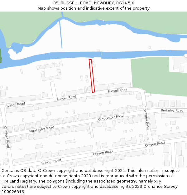 35, RUSSELL ROAD, NEWBURY, RG14 5JX: Location map and indicative extent of plot