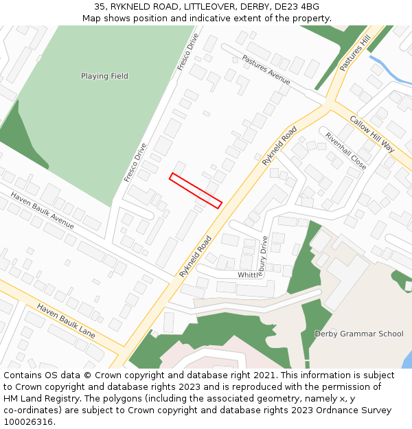 35, RYKNELD ROAD, LITTLEOVER, DERBY, DE23 4BG: Location map and indicative extent of plot