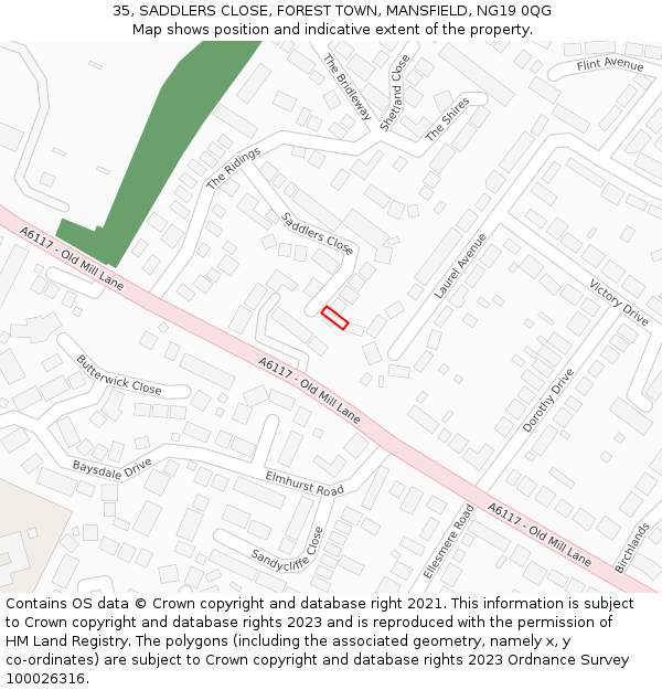 35, SADDLERS CLOSE, FOREST TOWN, MANSFIELD, NG19 0QG: Location map and indicative extent of plot