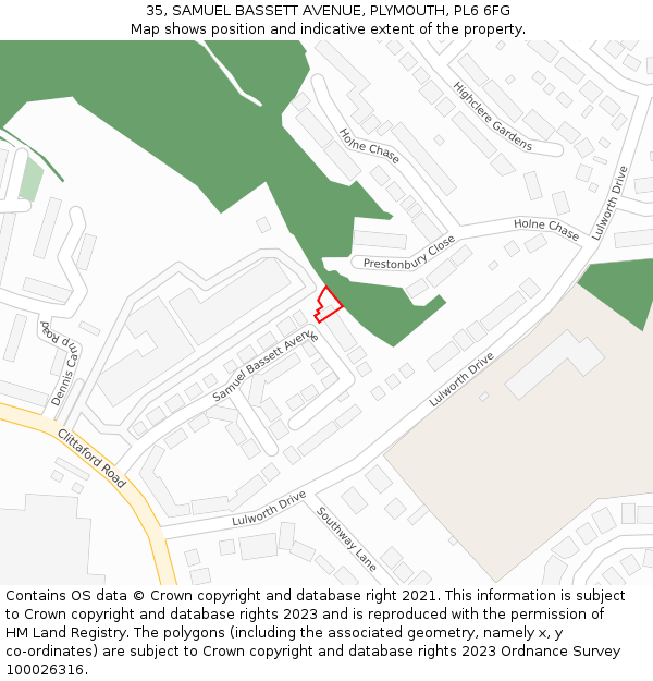 35, SAMUEL BASSETT AVENUE, PLYMOUTH, PL6 6FG: Location map and indicative extent of plot