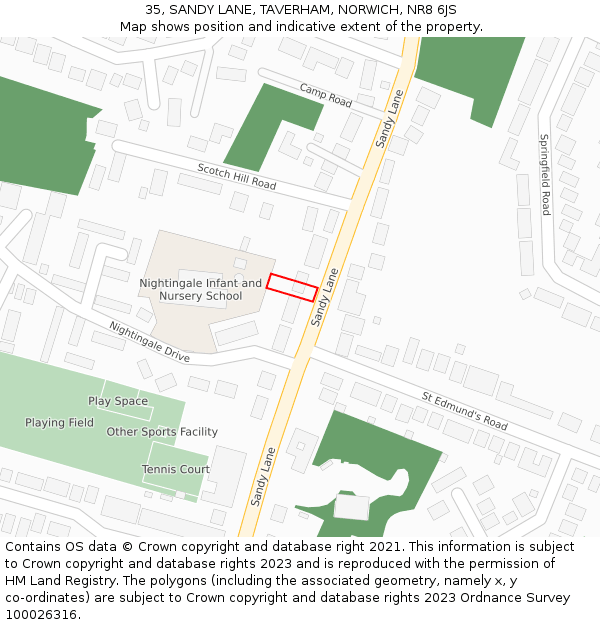 35, SANDY LANE, TAVERHAM, NORWICH, NR8 6JS: Location map and indicative extent of plot