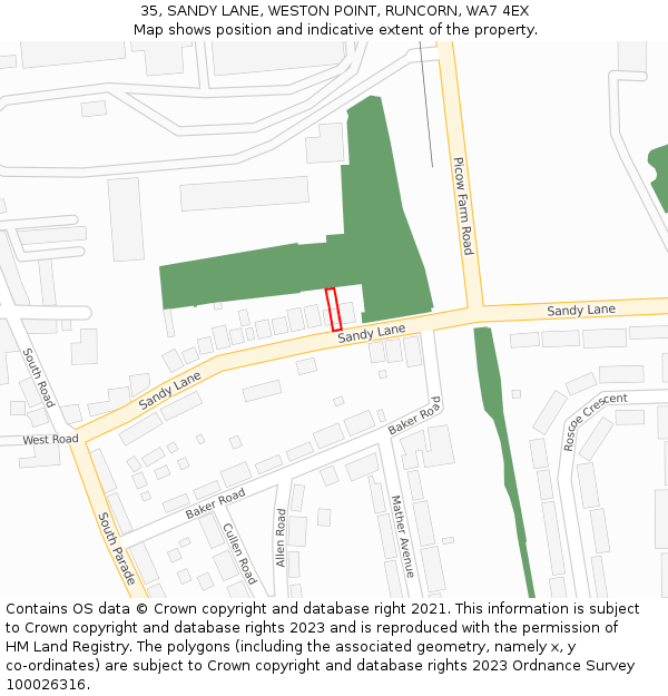 35, SANDY LANE, WESTON POINT, RUNCORN, WA7 4EX: Location map and indicative extent of plot