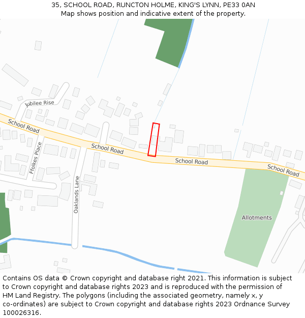 35, SCHOOL ROAD, RUNCTON HOLME, KING'S LYNN, PE33 0AN: Location map and indicative extent of plot