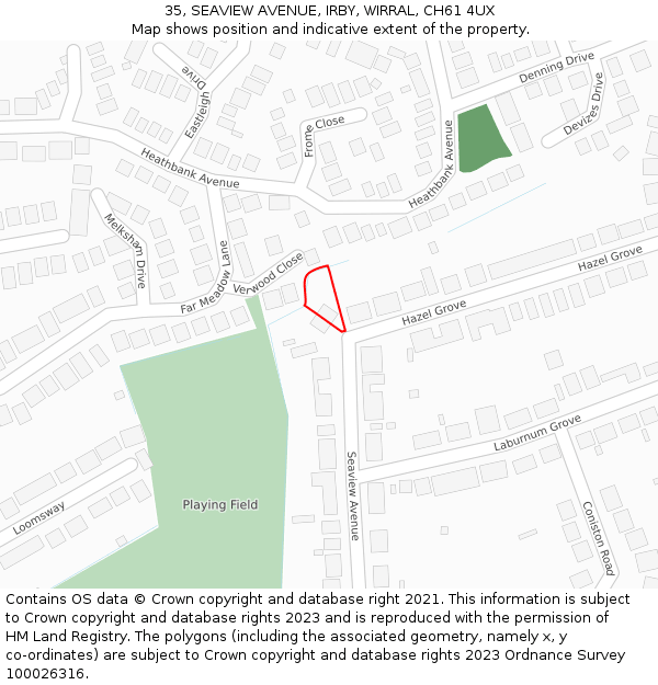 35, SEAVIEW AVENUE, IRBY, WIRRAL, CH61 4UX: Location map and indicative extent of plot