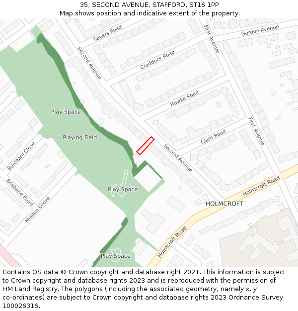 35, SECOND AVENUE, STAFFORD, ST16 1PP: Location map and indicative extent of plot