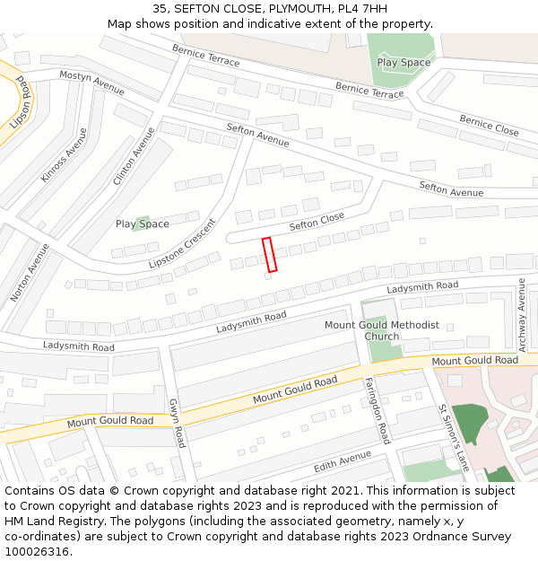 35, SEFTON CLOSE, PLYMOUTH, PL4 7HH: Location map and indicative extent of plot