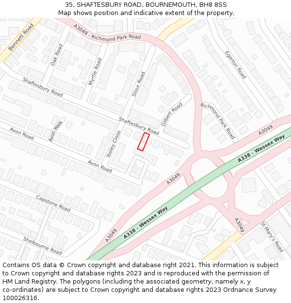 35, SHAFTESBURY ROAD, BOURNEMOUTH, BH8 8SS: Location map and indicative extent of plot