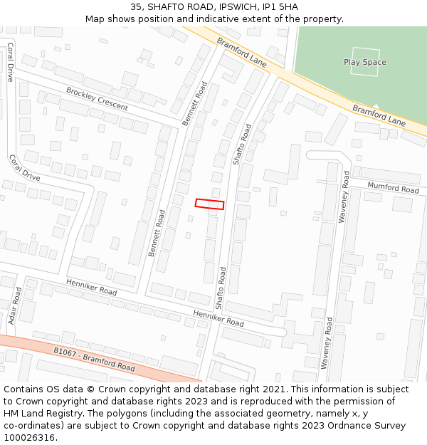 35, SHAFTO ROAD, IPSWICH, IP1 5HA: Location map and indicative extent of plot