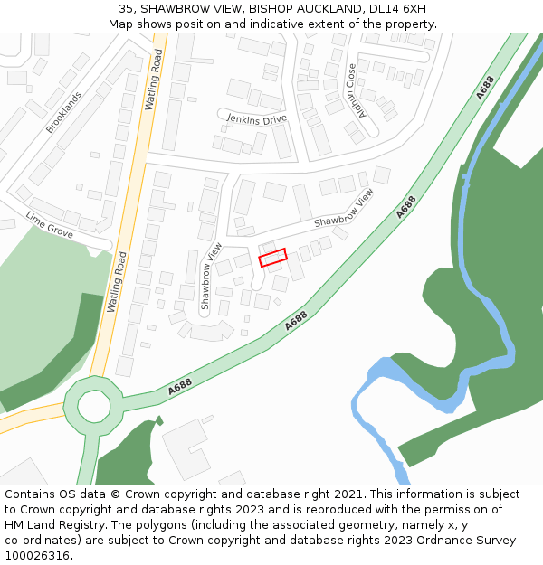 35, SHAWBROW VIEW, BISHOP AUCKLAND, DL14 6XH: Location map and indicative extent of plot