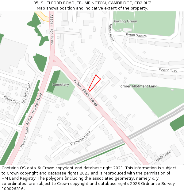35, SHELFORD ROAD, TRUMPINGTON, CAMBRIDGE, CB2 9LZ: Location map and indicative extent of plot