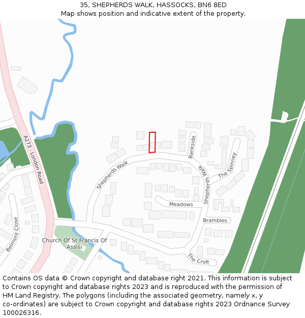 35, SHEPHERDS WALK, HASSOCKS, BN6 8ED: Location map and indicative extent of plot