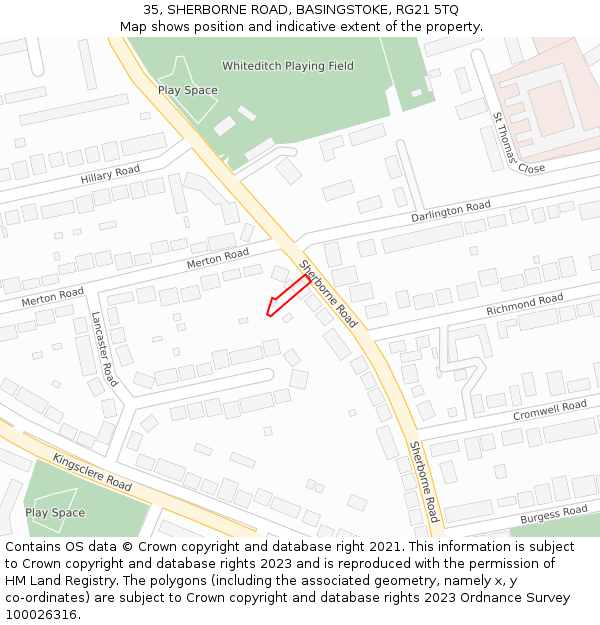 35, SHERBORNE ROAD, BASINGSTOKE, RG21 5TQ: Location map and indicative extent of plot