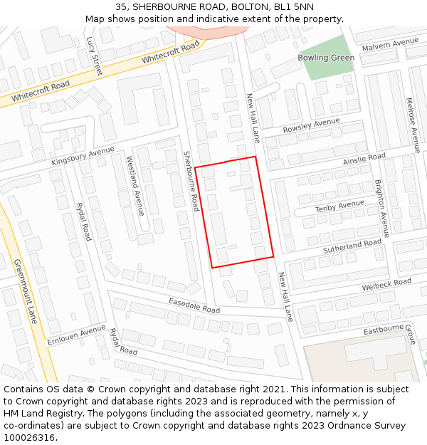 35, SHERBOURNE ROAD, BOLTON, BL1 5NN: Location map and indicative extent of plot