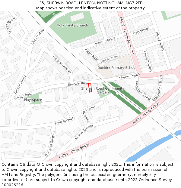35, SHERWIN ROAD, LENTON, NOTTINGHAM, NG7 2FB: Location map and indicative extent of plot