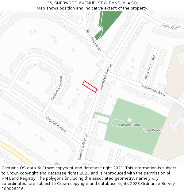 35, SHERWOOD AVENUE, ST ALBANS, AL4 9QJ: Location map and indicative extent of plot