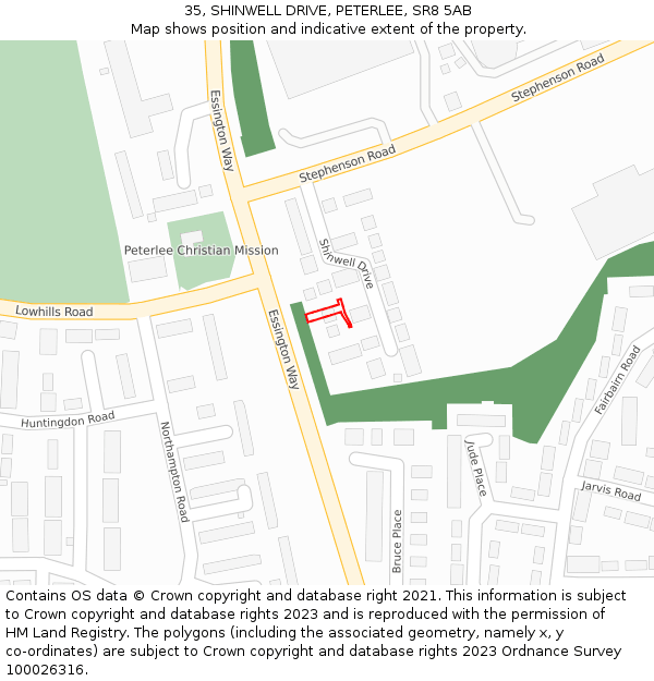 35, SHINWELL DRIVE, PETERLEE, SR8 5AB: Location map and indicative extent of plot
