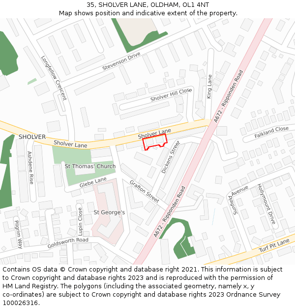 35, SHOLVER LANE, OLDHAM, OL1 4NT: Location map and indicative extent of plot