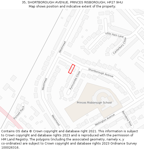35, SHORTBOROUGH AVENUE, PRINCES RISBOROUGH, HP27 9HU: Location map and indicative extent of plot