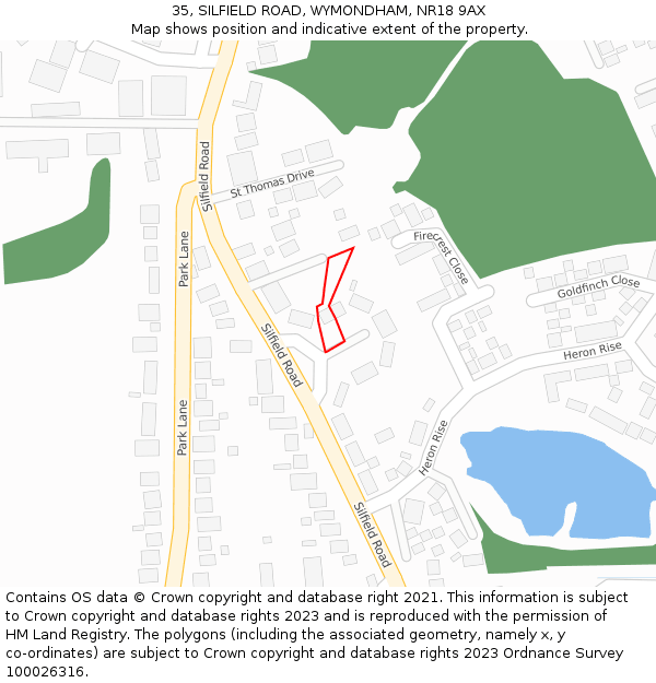 35, SILFIELD ROAD, WYMONDHAM, NR18 9AX: Location map and indicative extent of plot