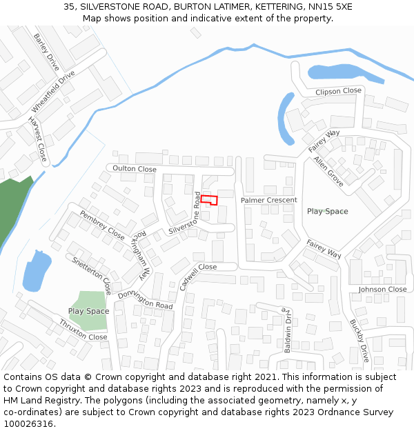 35, SILVERSTONE ROAD, BURTON LATIMER, KETTERING, NN15 5XE: Location map and indicative extent of plot