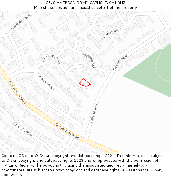35, SIMMERSON DRIVE, CARLISLE, CA1 3HZ: Location map and indicative extent of plot