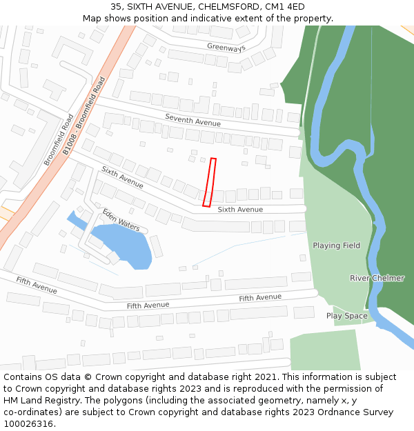 35, SIXTH AVENUE, CHELMSFORD, CM1 4ED: Location map and indicative extent of plot