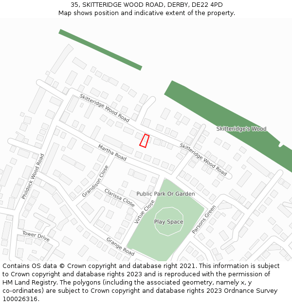 35, SKITTERIDGE WOOD ROAD, DERBY, DE22 4PD: Location map and indicative extent of plot