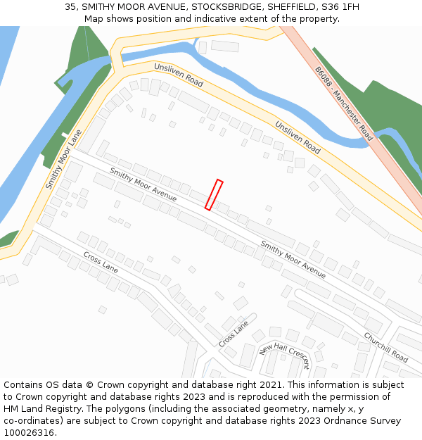 35, SMITHY MOOR AVENUE, STOCKSBRIDGE, SHEFFIELD, S36 1FH: Location map and indicative extent of plot