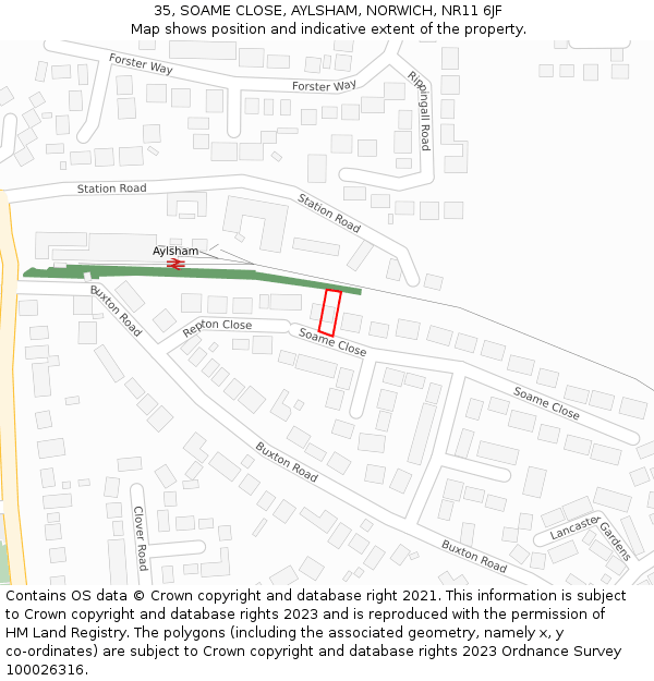35, SOAME CLOSE, AYLSHAM, NORWICH, NR11 6JF: Location map and indicative extent of plot